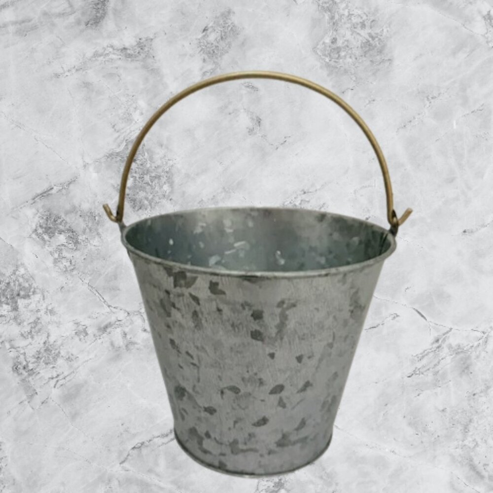 Celebrate Galvanized Bucket with Gold Handle, 4" set 7.
